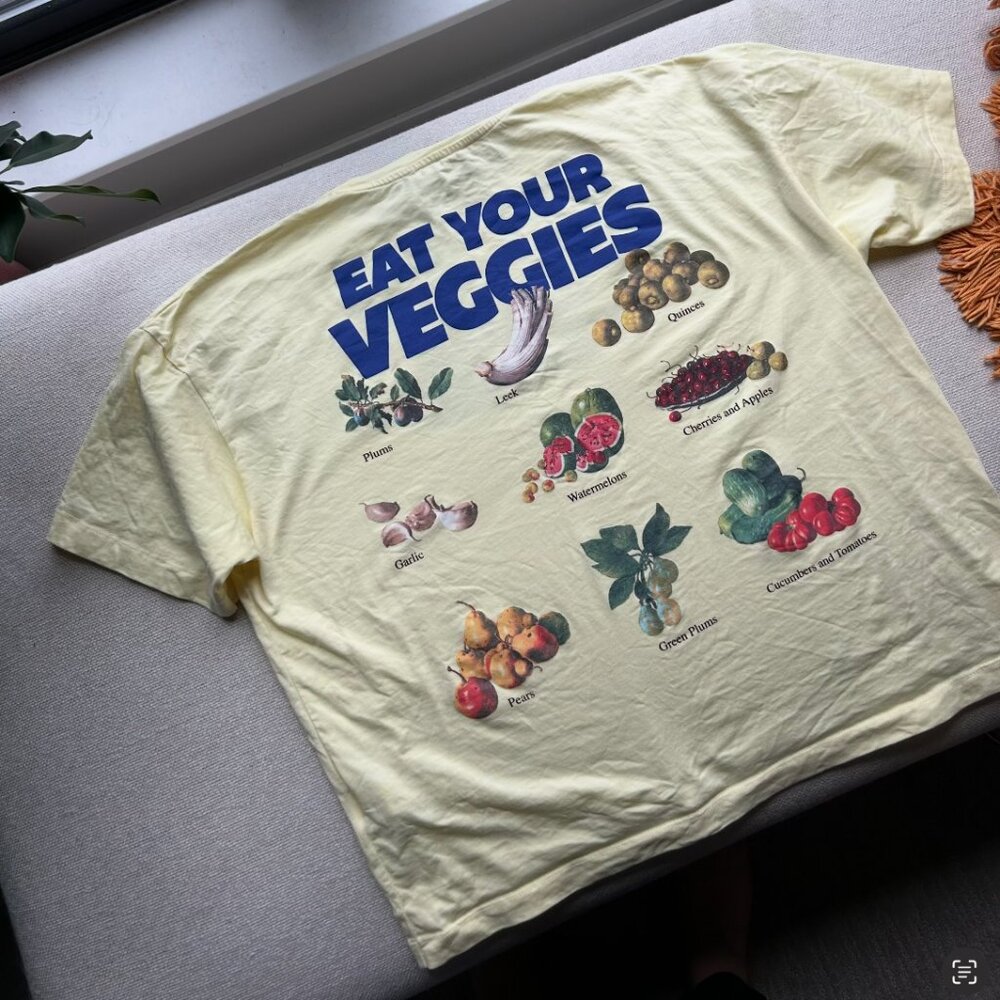 Zara Eat Your Veggies Butter Yellow Oversized Tshirt